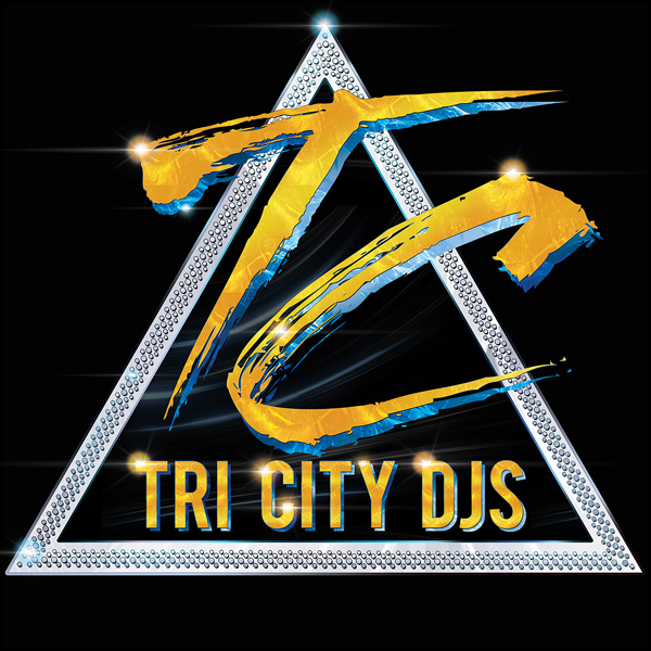 Tri City DJs Logo Design Gold and Silver on Black Triangular Technics Platter Edition