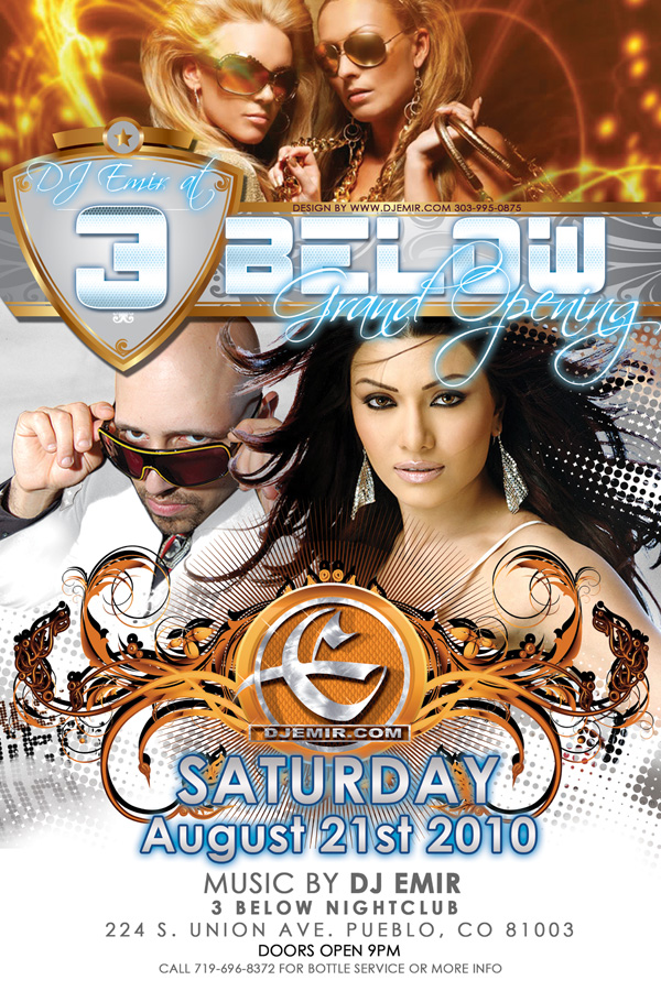 Flyer Design Grand Opening of 3 Below Nightclub Pueblo CO with DJ Emir