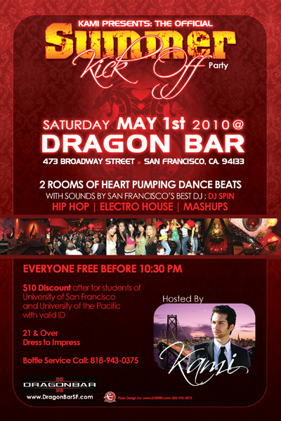 Flyer design backside for Kami Dragon Bar San Francisco