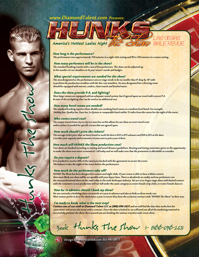 Hunks The Show Male Review FAQ Flyer Design