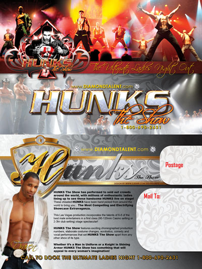 Hunks Rent A Hunk Ultimate Ladies Night Postcard Flyer design