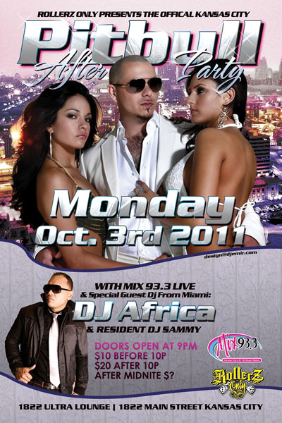 Pitbull Concert After Party Flyer and Poster Design back Kansas City MO
