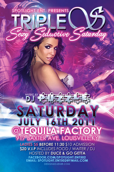Flyer Design for Triple S Sexy Seductive Saturdays at Tequilla Factory Louisville, KY